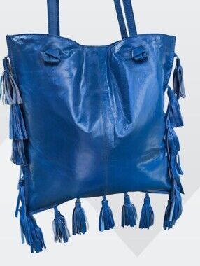 Latico Blue Leather Handbag, LATICO HANDBAG, Latico Tassel Bag